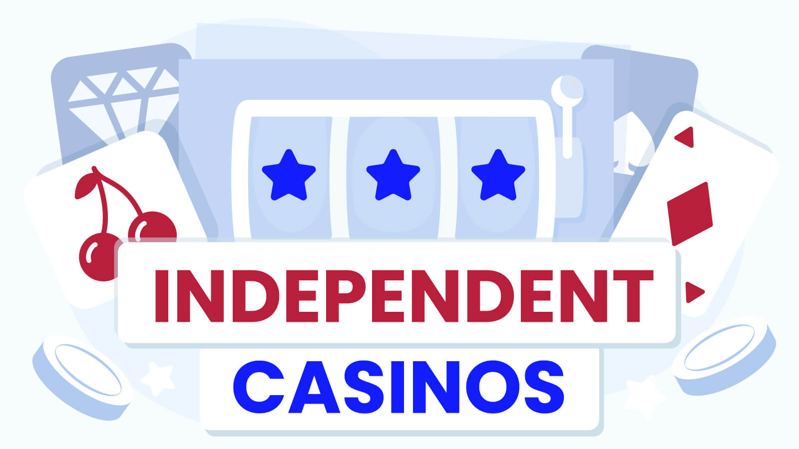 Independent Casinos UK - slot machine illustration with cards, chips and cherries